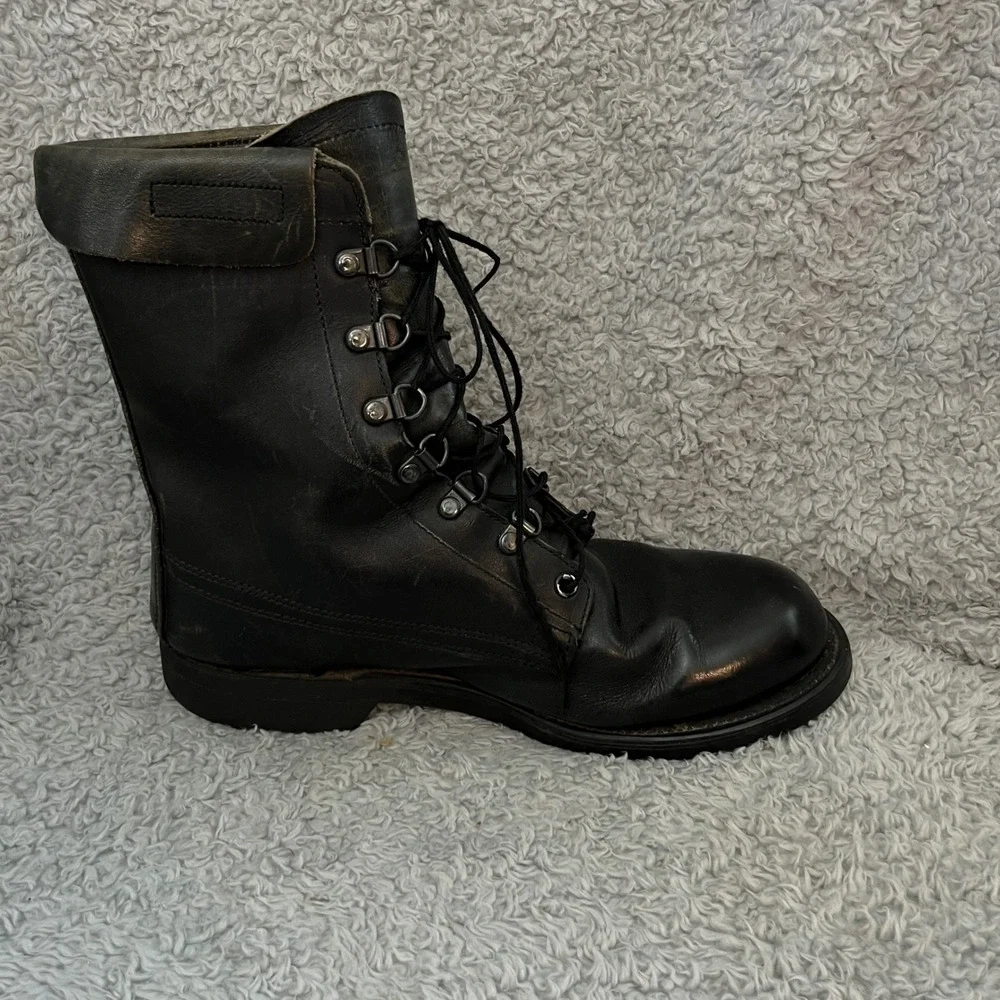 VTG‎ US Military Combat Boots Mens 7.5 EE Black Leather 1989 DPSC Biltrite Sole